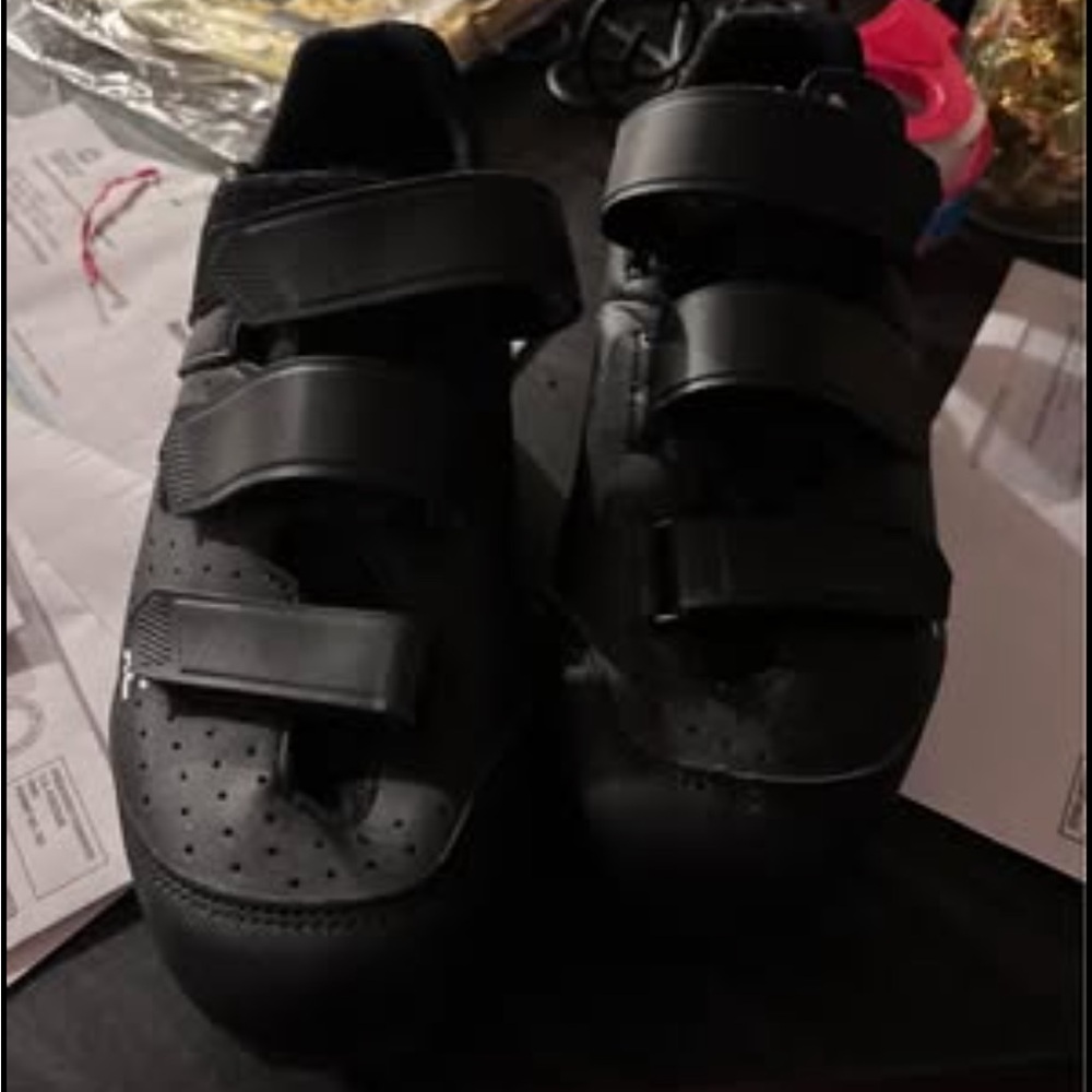 Black Cycling Shoes with Velcro Straps